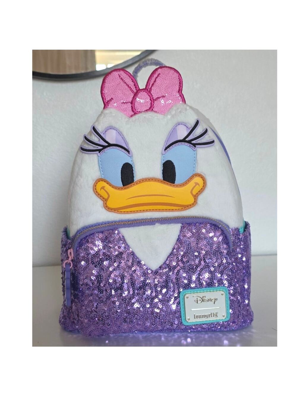 Loungefly Disney Daisy Duck 85th Anniversary Sequin Plush Cosplay Mini Backpack